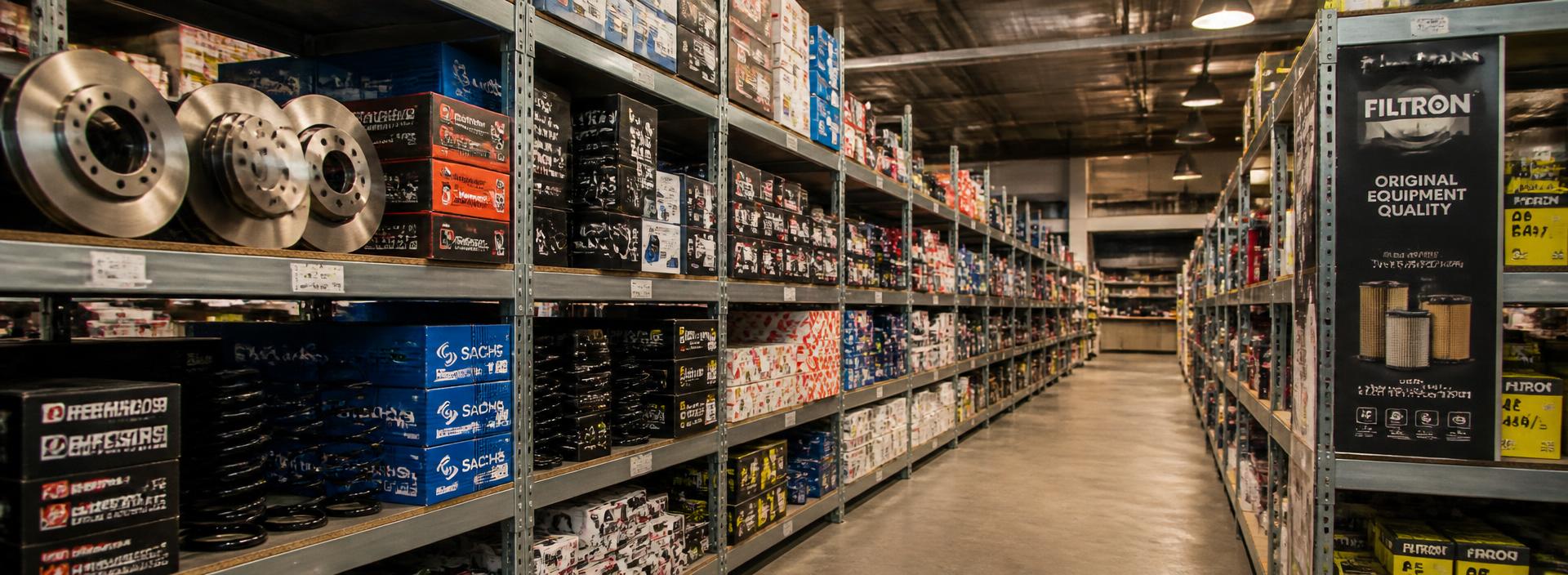 Shelves of Land Rover parts in the Parts Central warehouse